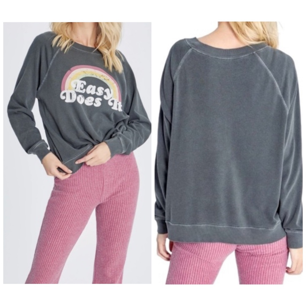 Wildfox Easy Does It Distressed Rainbow Graphic Sweatshirt NWT